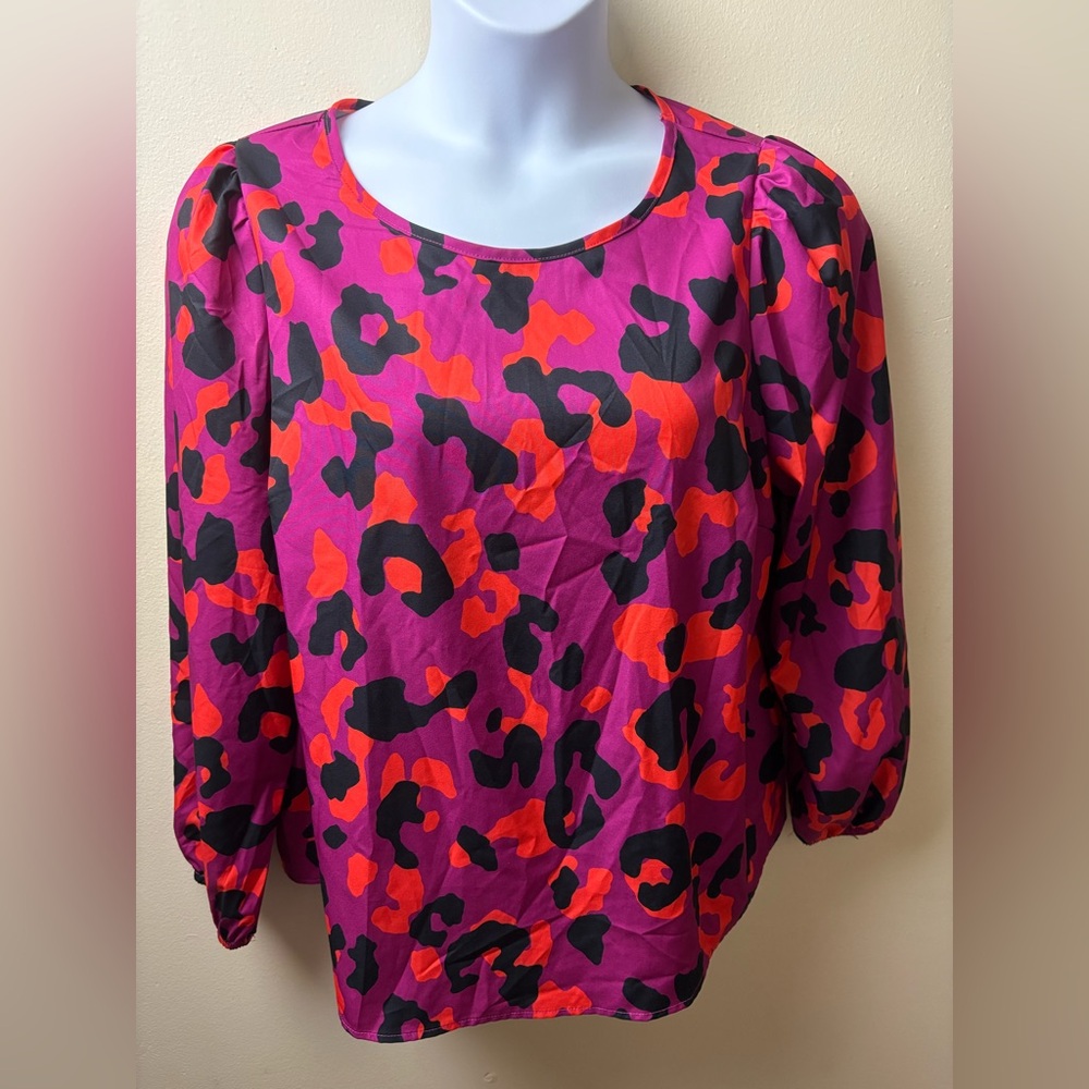 Bold Pink and Orange Leopard Print Blouse